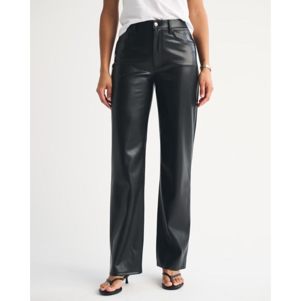Abercrombie & Fitch Women's Vegan Leather The 90s Relaxed High Rise Pant size 16